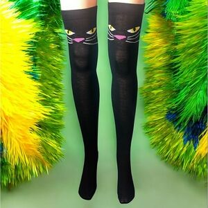 Playful Black Cat Over-the-Knee Socks
